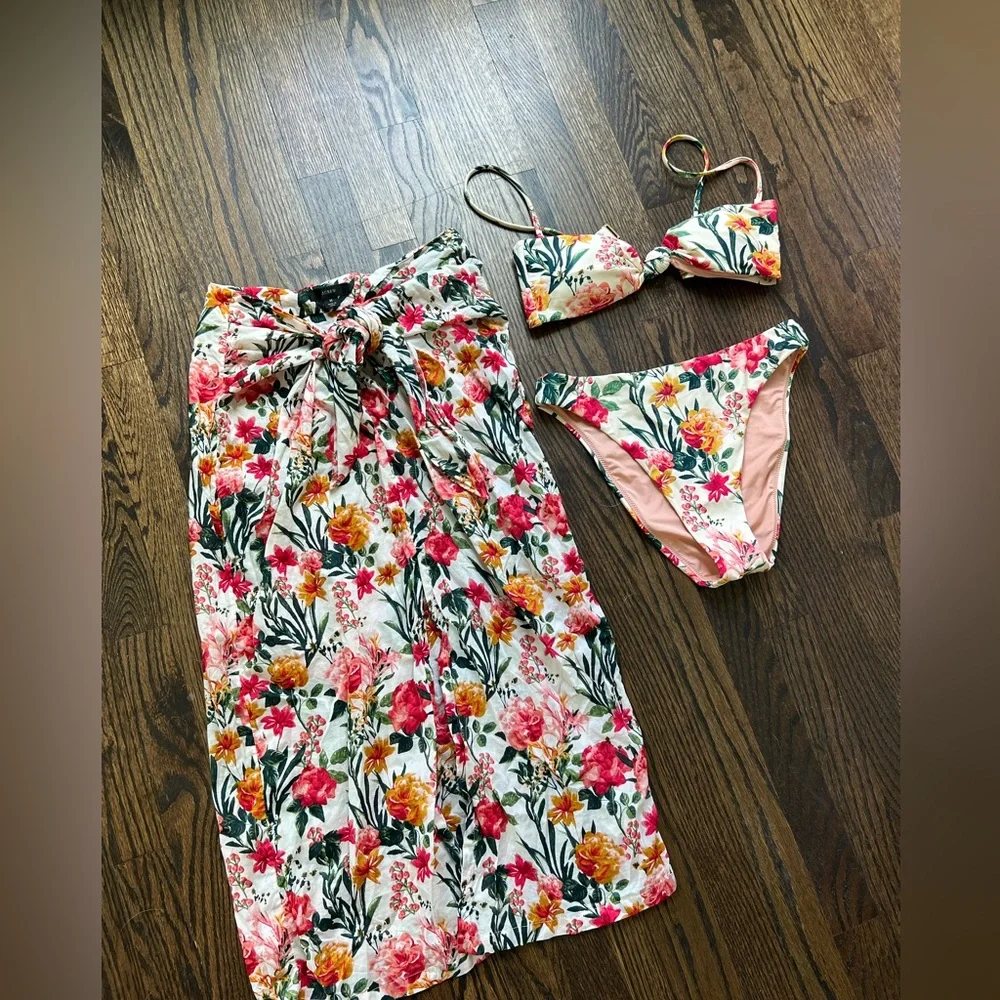 J Crew Knot Bandeau / High Leg Bottom / Sarong in Vintage Floral - Picture 9 of 12